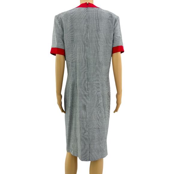 Positive Influence (12) DEADSTOCK USA VINTAGE 80s Black Red Houndstooth Dress - Picture 4 of 10